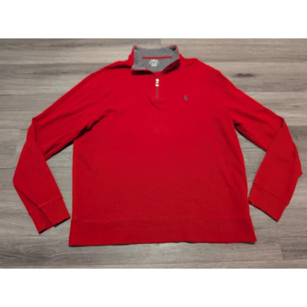 Polo Ralph‎ Lauren Men's Red Quarter Zip Pullover Sweater Size Large
